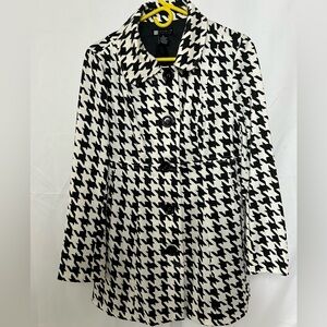 Carole Little Women’s Size Medium Black White Houndstooth Mid Length Coat